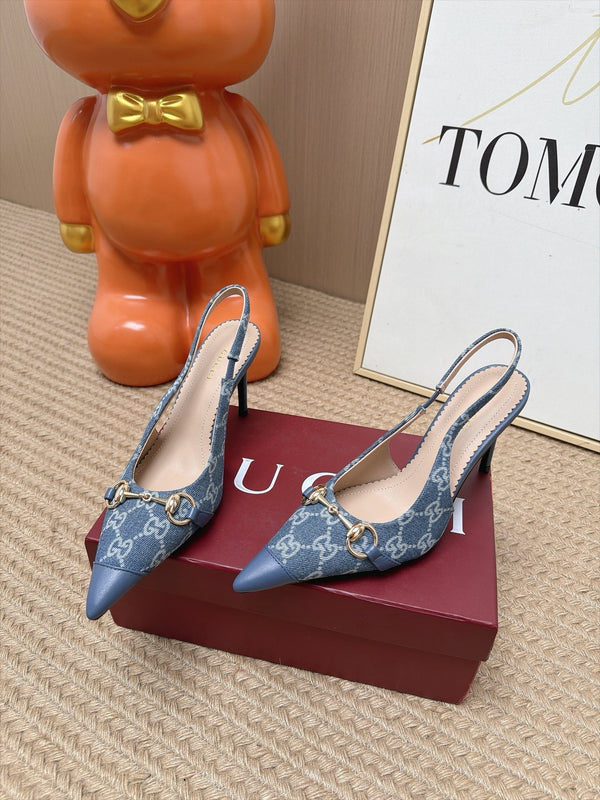 GG 26s Slingback Heels 10.5cm Blue Denim Mix Lambskin