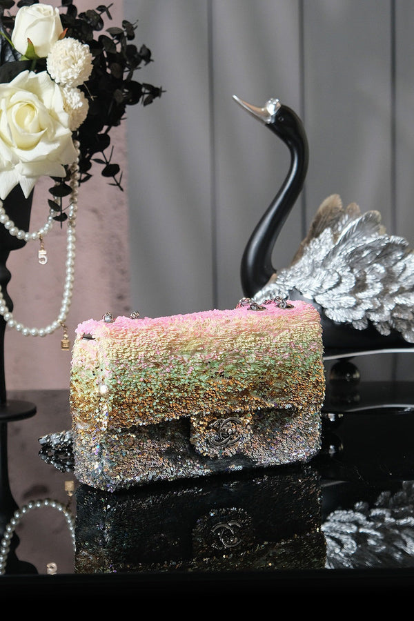 CC 2026 Flap Bag 21cm Multicolors Sequin Leather