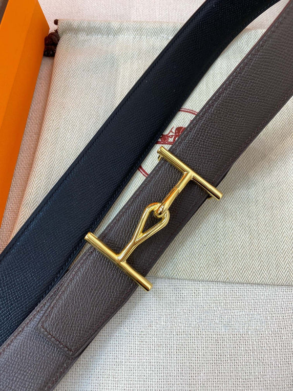 H JUMBO BELT 38MM GOLD BUCKLE DARK BLUE ETOUPE LEATHER