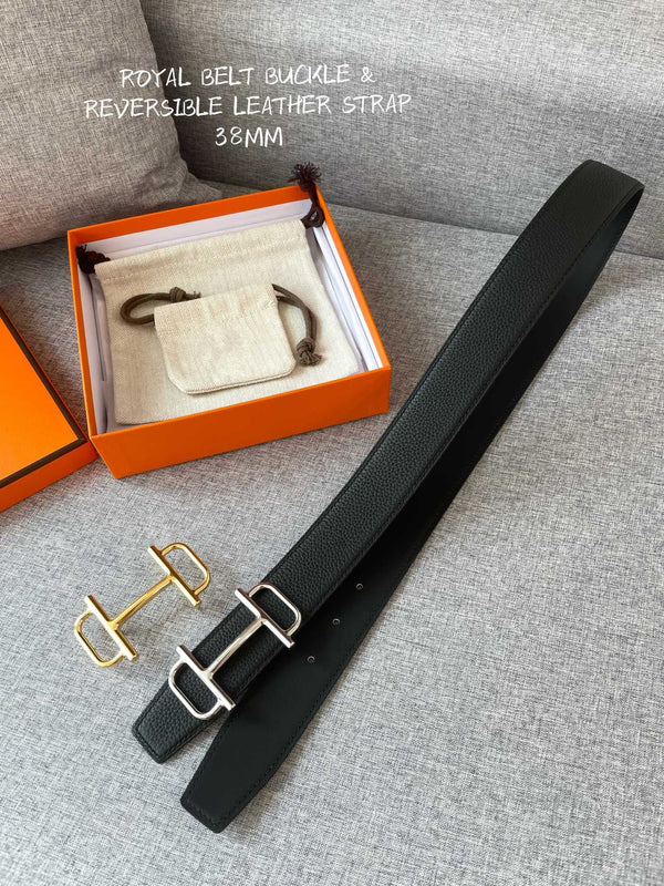 3.8CM BELT H REVERSIBLE BLACK LEATHER