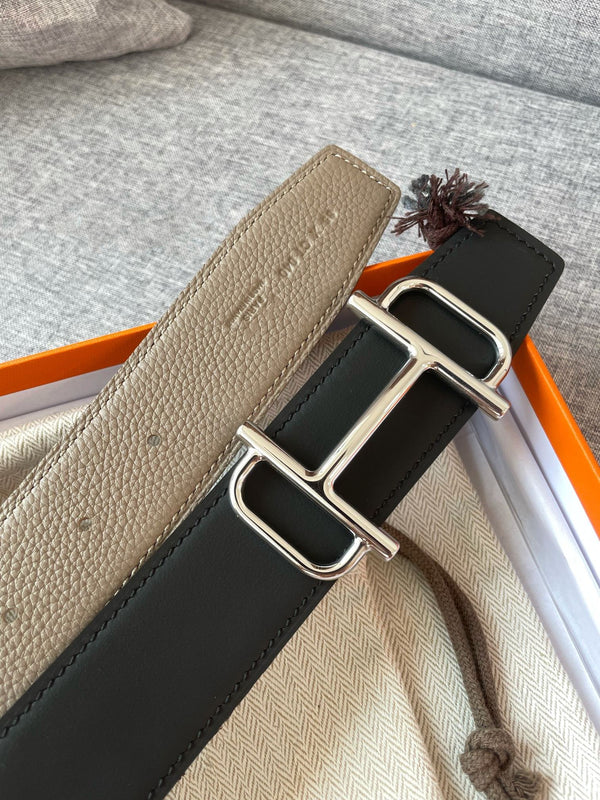 3.8CM BELT H REVERSIBLE BLACK GREY LEATHER