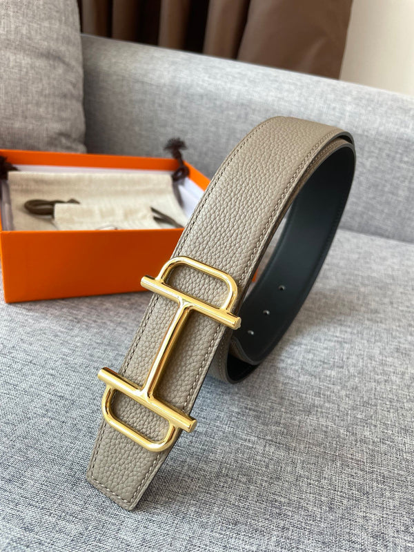3.8CM BELT H REVERSIBLE BLACK GREY LEATHER