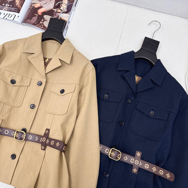 LV 25Ss Waisted Belt Windbreaker Jacket Cotton 242165