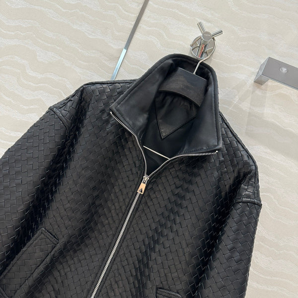 BV Double-Zip Baseball Jacket in Black Lambskin