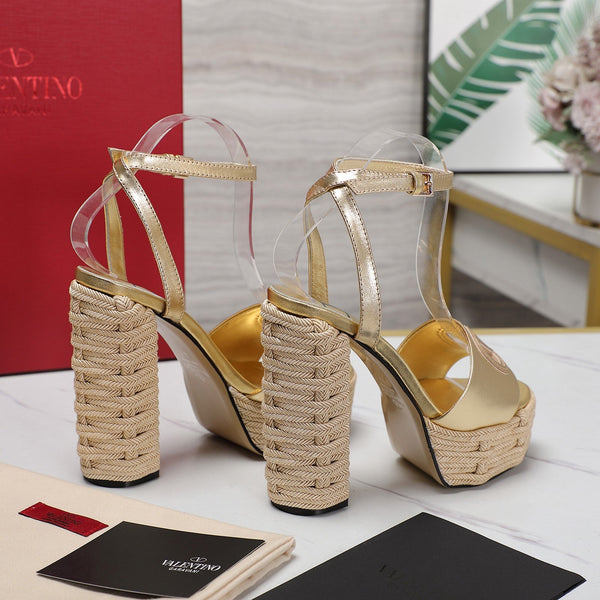 VL High-Heeled Flatform Sandals 13mm In Gold Cowhide 456380
