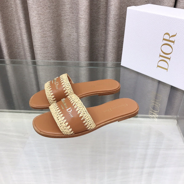 CD D-Lane Flat Colorblock Espadrilles Brown Raffia and Calfskin