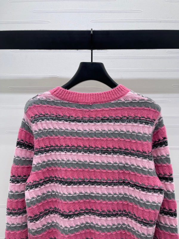 CC 25 Striped Knitted Long-Sleeved Sweater Pink Cashmere