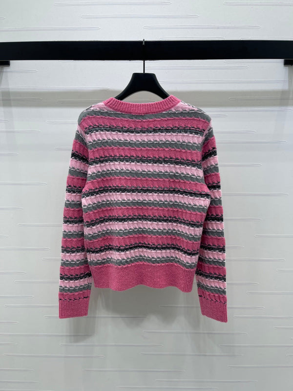 CC 25 Striped Knitted Long-Sleeved Sweater Pink Cashmere