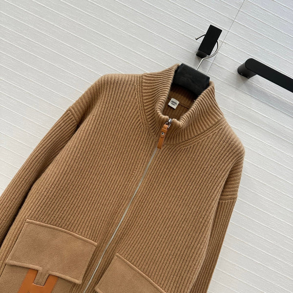 HM 25S Zipped Jacket H Leather Pockets in Brown Cashmere 305010