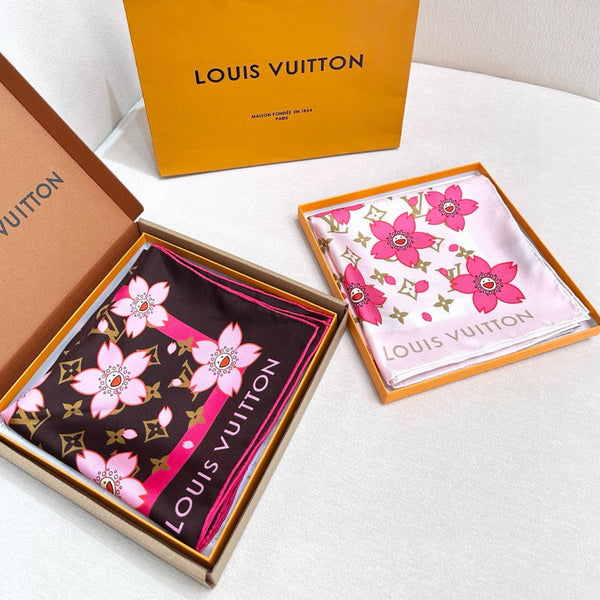 LV x TM MONOGRAM CHERRY BLOSSOM DOUBLE-SIDED PINK SILK SCARF 839486
