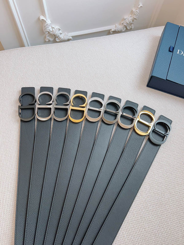 CD Belt 35mm Black Blue Leather Silver Logo Buckle