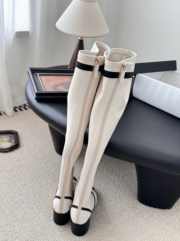 CC 25 Bowknot Stretch Boots White Sheepskin
