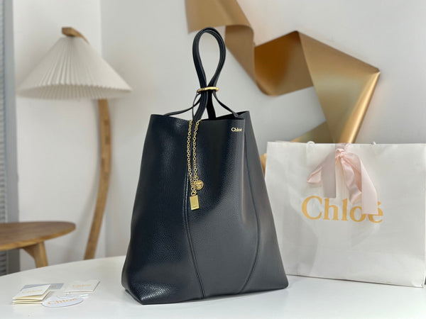 Chloe Spin Tote Bag Large 35cm Black Calfskin 272269
