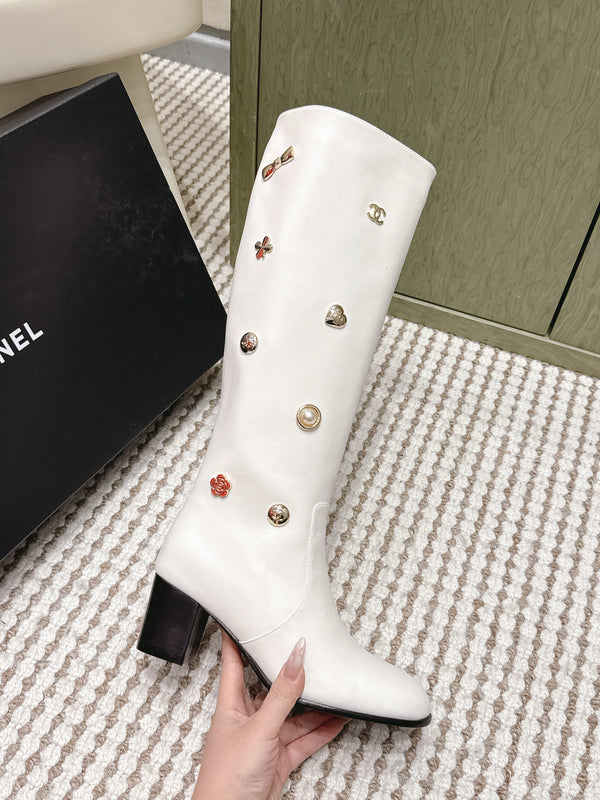 Chanel Riding Boots White Lambskin 567791