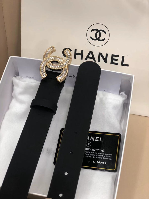 CC Classic Clasp Black Gold Buckle Calfskin Belt 614065