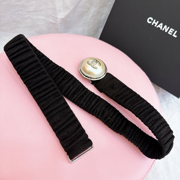 CC Stamp Buckle Women Belt 30mm Elastic Dark Brown Cowhide 196836