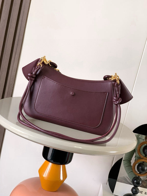Loewe Ola Handbag Medium 26cm in Burgundy Silver Calfskin 274222