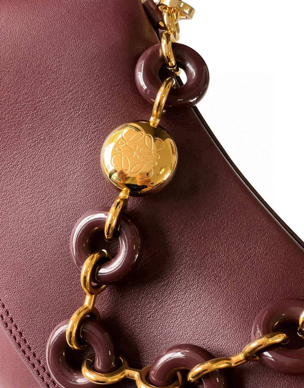 Loewe Ola Handbag Medium 26cm in Burgundy Silver Calfskin 274222
