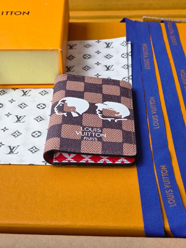 LV Collaboration Pocket Wallet Card Holder Brown PVC Fabric with Leather 274754