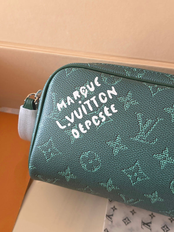 LV Dopp Kit Toilet Pouch Dark Green Monogram Canvas 274856