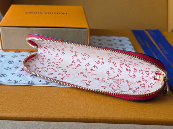 LV Christmas Edition Cat Pencil Case Brown Canvas 274994