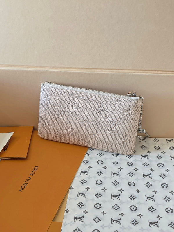 LV Key Pouch S White PVC Fabric with Leather 275145
