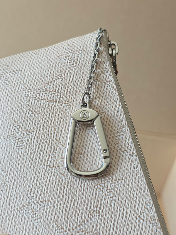 LV Key Pouch S White PVC Fabric with Leather 275145