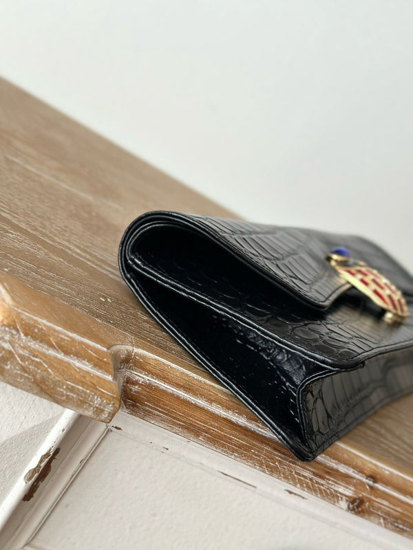 Chanel Vintage Crocodile-embossed Black Clutch Bag Cowhide 275840