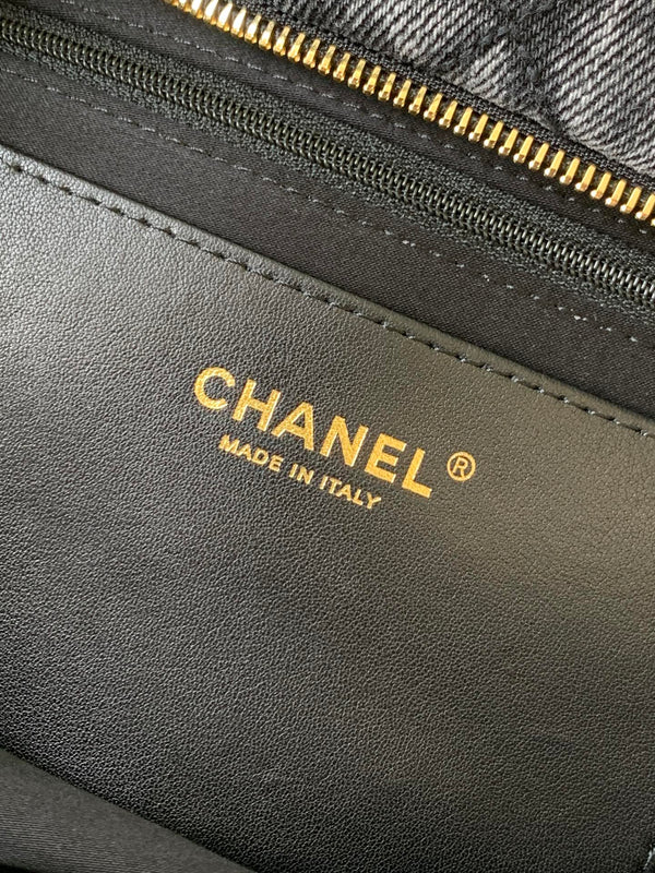Chanel 25K Bow Bag 38cm Dark Gray Gold Denim Leather 275871