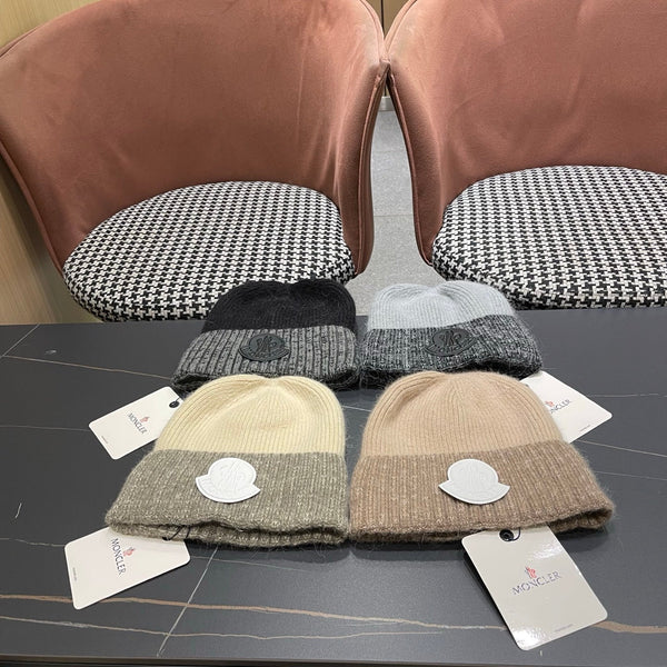 Moncler Korean Style Fleece-Lined Beige mix Grey Knitted Beanie 980073