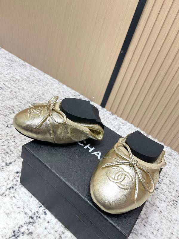 Chanel 26SS Ballet Flats Shoes Gold Metallic in Lambskin 591393