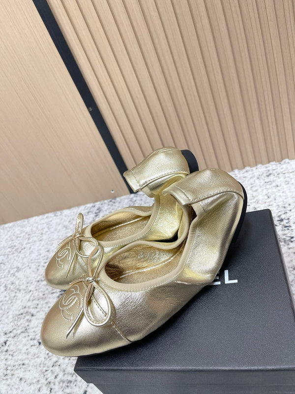 Chanel 26SS Ballet Flats Shoes Gold Metallic in Lambskin 591393