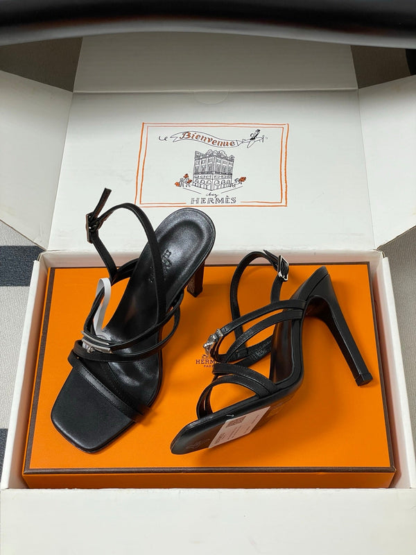 HM Muse Sandal 100 Black in Calfskin 593812