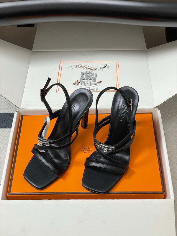 HM Muse Sandal 100 Black in Calfskin 593812