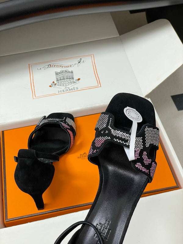 HM Joy Sandal 70 Black Pink in Suede 593805