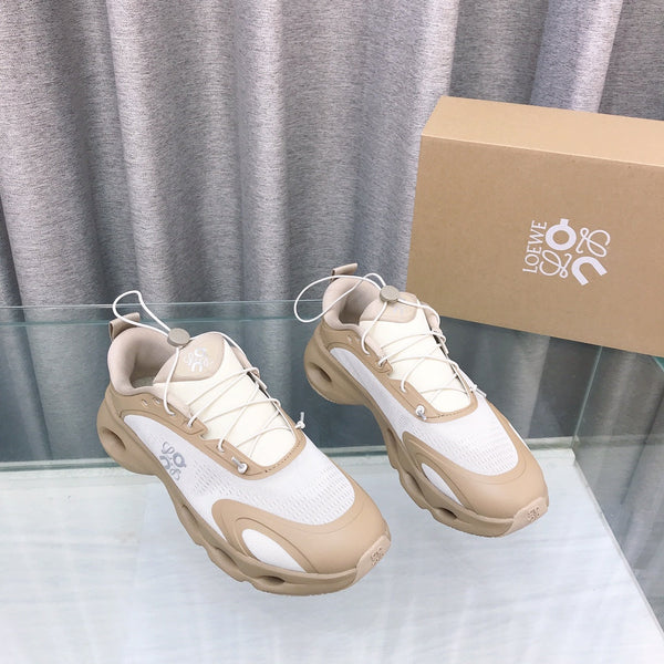 Loewe x on Angpao Couple Running Sneakers Light Brown White Nylon Calfskin 597425