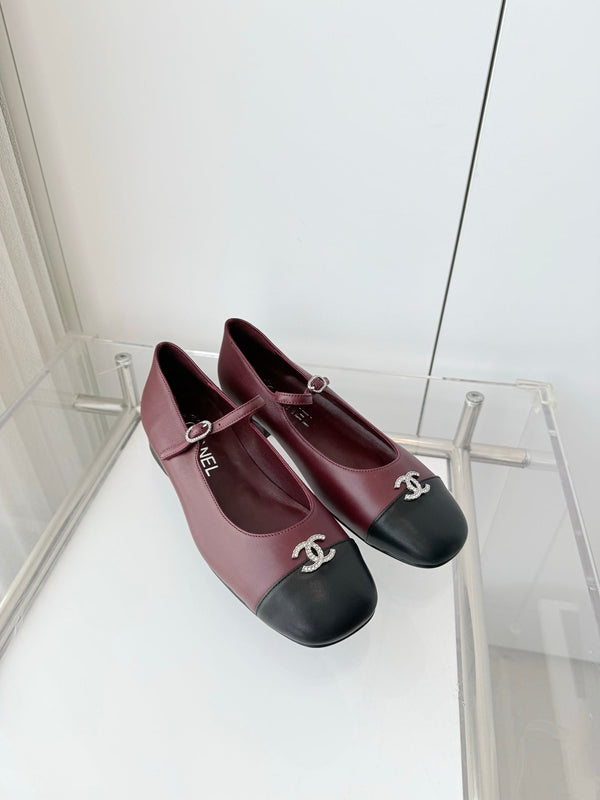 Chanel 26 MaryJane Shoes Burgundy Black Lambskin 597383