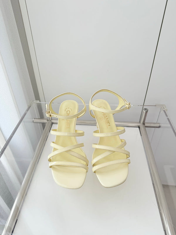Chanel Cruise 26 Sandal 70mm Lemon Yellow Lambskin 597359