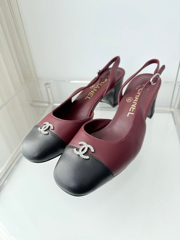 Chanel 26 High Heels Burgundy Black 50 in Lambskin 597331