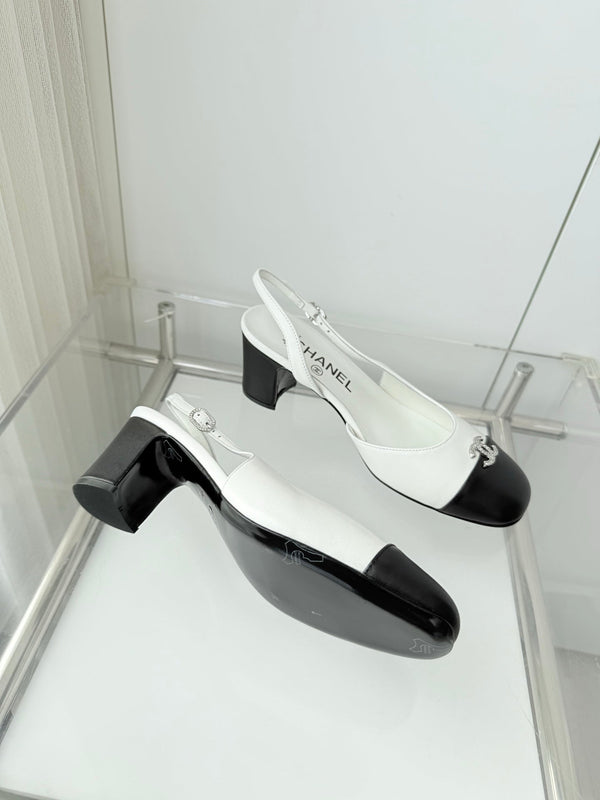 Chanel 26 High Heels White Black 50 in Lambskin 597330