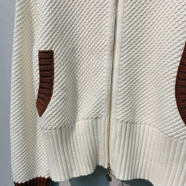 LV 25 New Knitted Stand Collar Patchwork Zipper Top