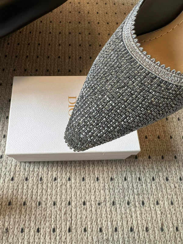 CD J'Adior Slingback heels 95 Gray in Cotton with Metallic Thread Embroidery 598133
