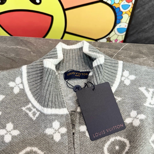 LV All-over Monogram Stand Collar Wool Knit Sweater 493348