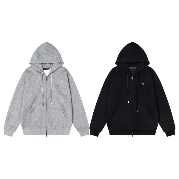 LV Alloy Logo Hooded Zip-Up Jacket 493326