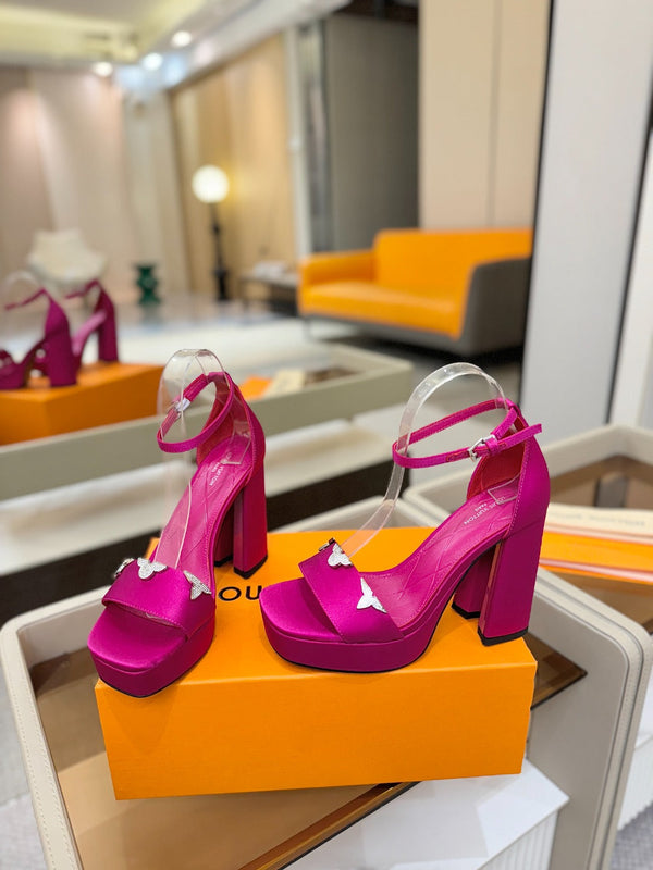 LV Swing Platform Sandal 11cm Pink Cow Patent Leather 600329