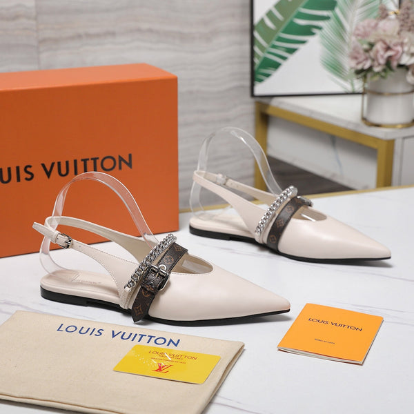 LV Vibe Slingback Flat White Glossy Naplak Leather 600663