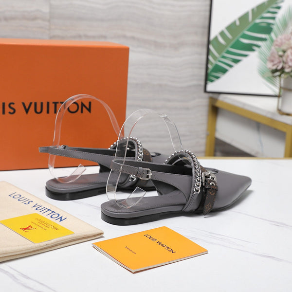 LV Vibe Slingback Flat Gray Glossy Naplak Leather 600664