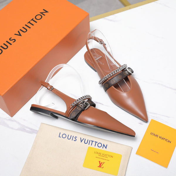 LV Vibe Slingback Flat Brown Glossy Naplak Leather 600665
