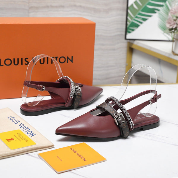 LV Vibe Slingback Flat Burgundy Glossy Naplak Leather 600666