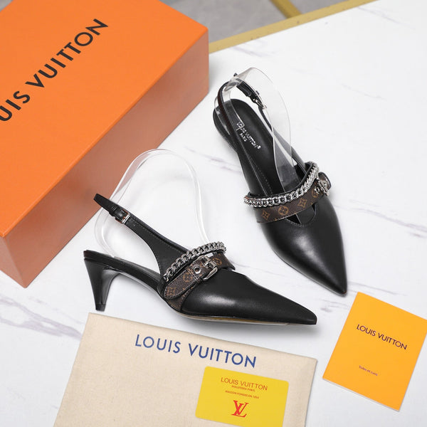 LV Vibe Slingback Pumps 55 Black Glossy Naplak Leather 600672